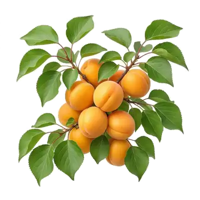 Branches d'un abricotier fléchissant sous le poids de beaux abricots charnus et veloutés, d'un orange lumineux lavé de rouge