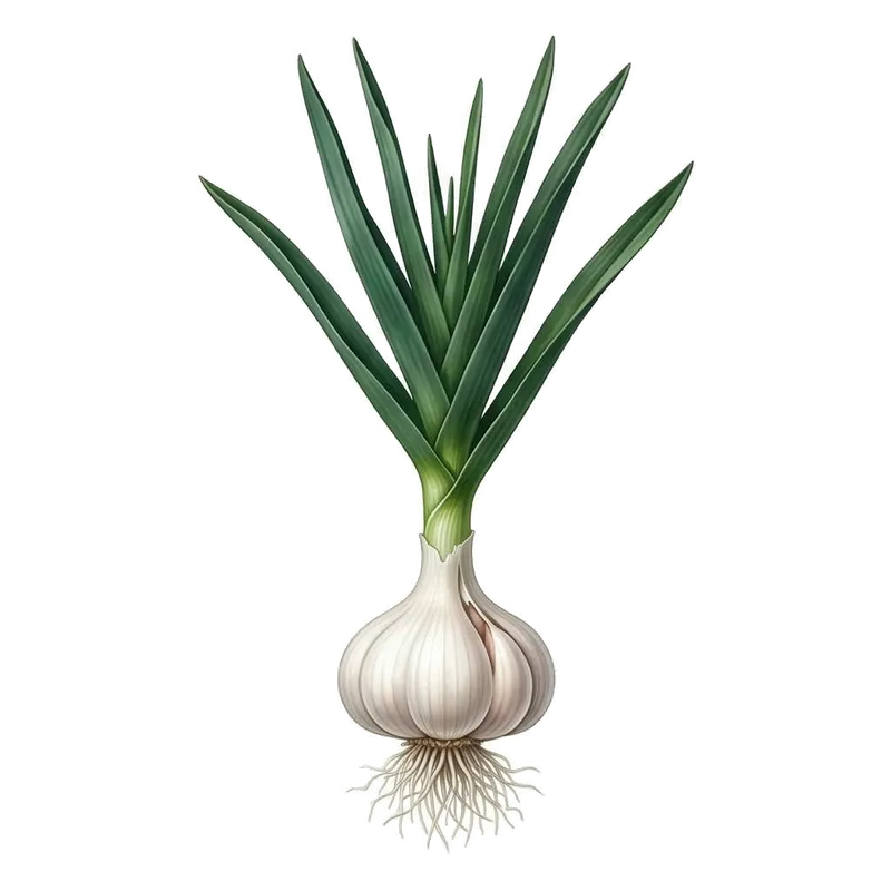 Grosses têtes d'ail blanc composées de gousses charnues, avec leurs tiges séchant au soleil après la récolte