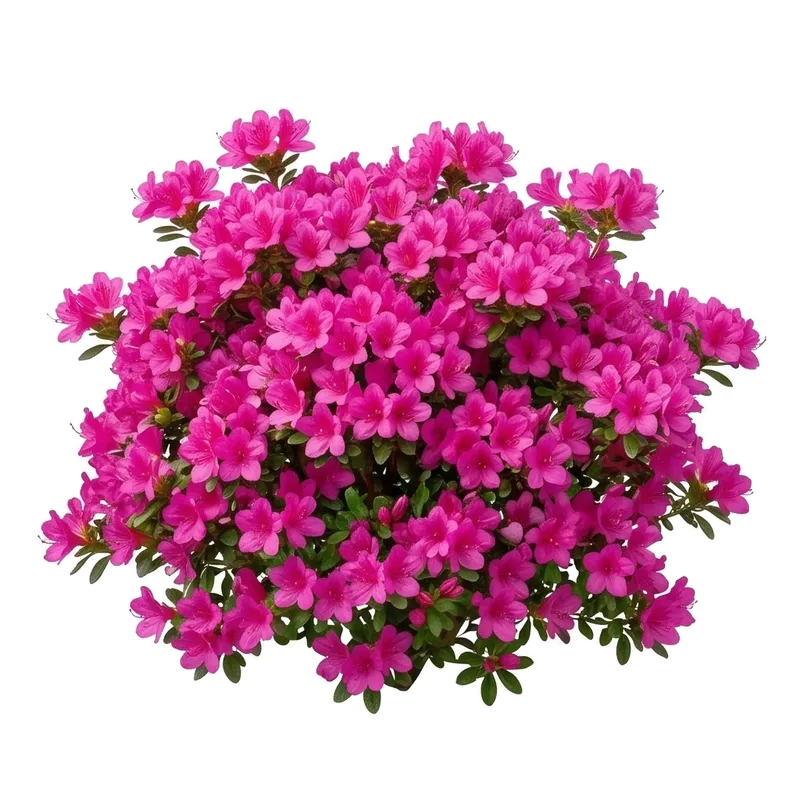 Buisson nain et très compact d'azalée du Japon croulant littéralement sous une abondance exceptionnelle de fleurs printanières colorées
