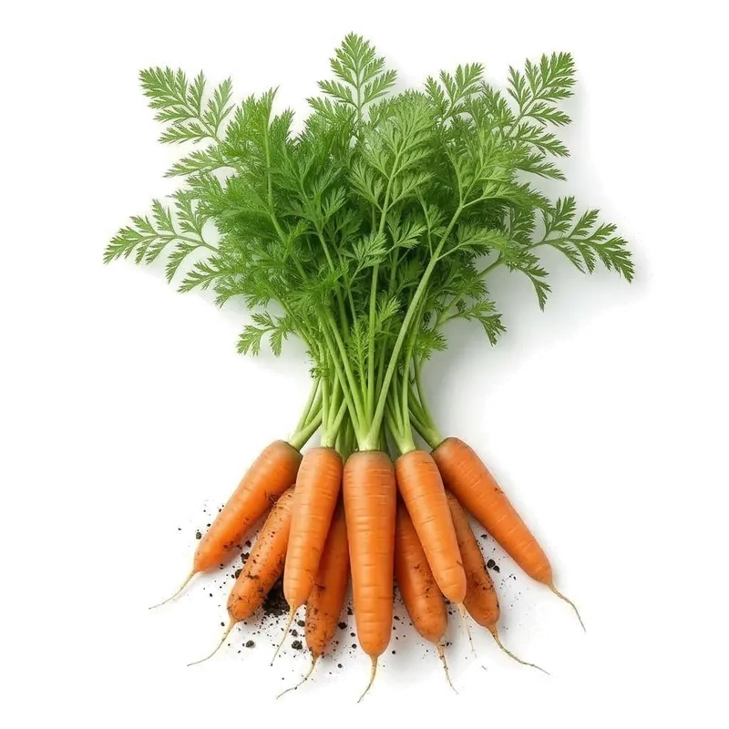 Botte de belles carottes nantaises cylindriques et orange vif, fraîchement arrachées de terre avec leurs longues fanes vertes