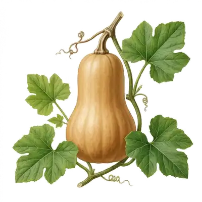 Courge butternut lisse et beige clair en forme de grande poire allongée, typique des récoltes d'automne