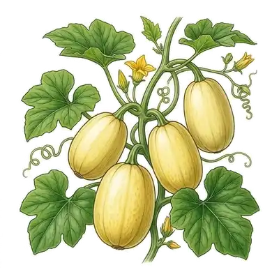 Belle courge spaghetti ovale et lisse d'un jaune pâle lumineux, mûrissant au soleil sur la terre sèche du potager