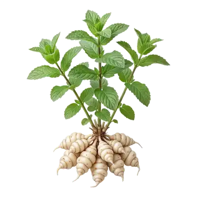 Petits tubercules nacrés de crosnes du Japon fraîchement récoltés de terre, reconnaissables à leur amusante forme annelée de coquillage