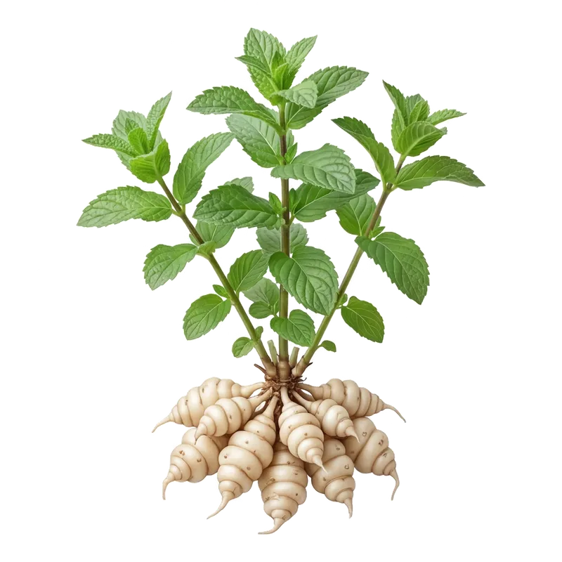 Petits tubercules nacrés de crosnes du Japon fraîchement récoltés de terre, reconnaissables à leur amusante forme annelée de coquillage