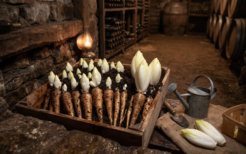 Forçage des endives (chicons) dans le noir : Produisez votre salade d'hiver à la cave