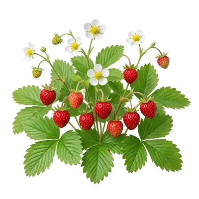 Petits fraisiers des bois sauvages offrant leurs minuscules fraises rouges très parfumées cachées sous leurs feuilles très dentelées