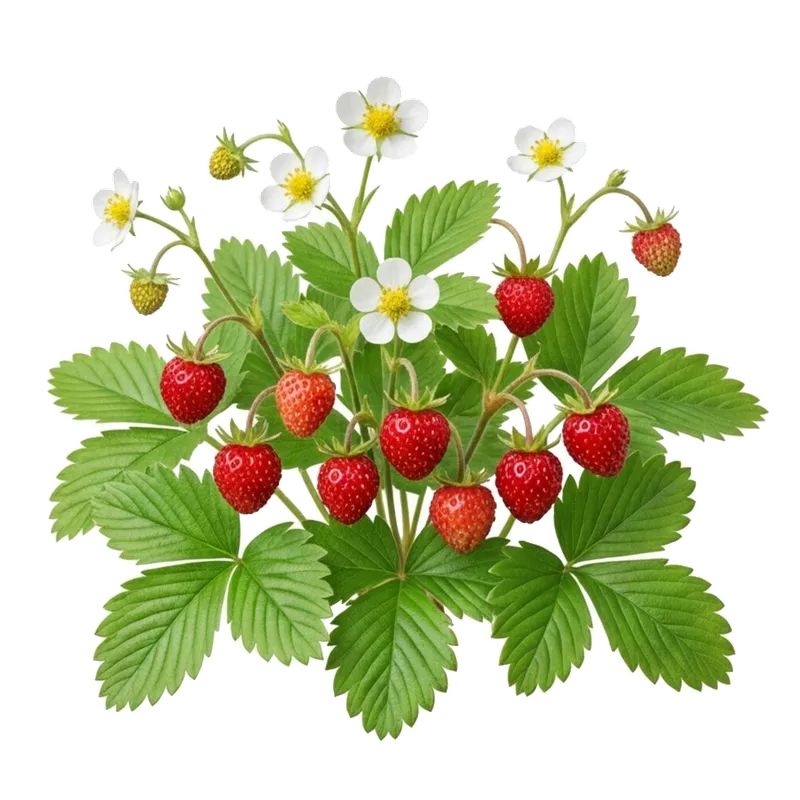 Petits fraisiers des bois sauvages offrant leurs minuscules fraises rouges très parfumées cachées sous leurs feuilles très dentelées
