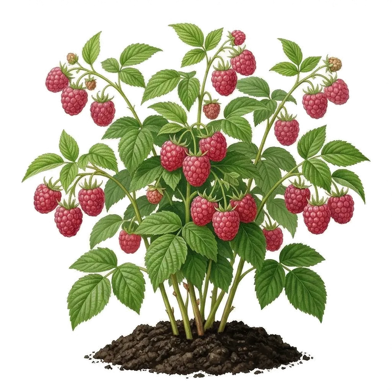 Gros plan sur les branches d'un framboisier garnies de délicieuses framboises rouges mûres et charnues