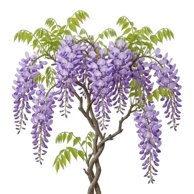 Gigantesques et somptueuses grappes de fleurs de glycine tombant en une cascade d'un doux ton bleu violacé