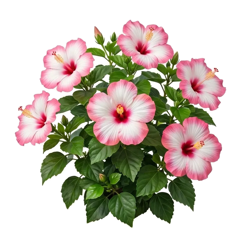 Magnifique arbuste d'hibiscus dévoilant de très grandes fleurs exotiques colorées aux pétales évasés et à la colonne staminée proéminente