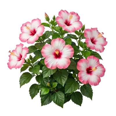 Magnifique arbuste d'hibiscus dévoilant de très grandes fleurs exotiques colorées aux pétales évasés et à la colonne staminée proéminente