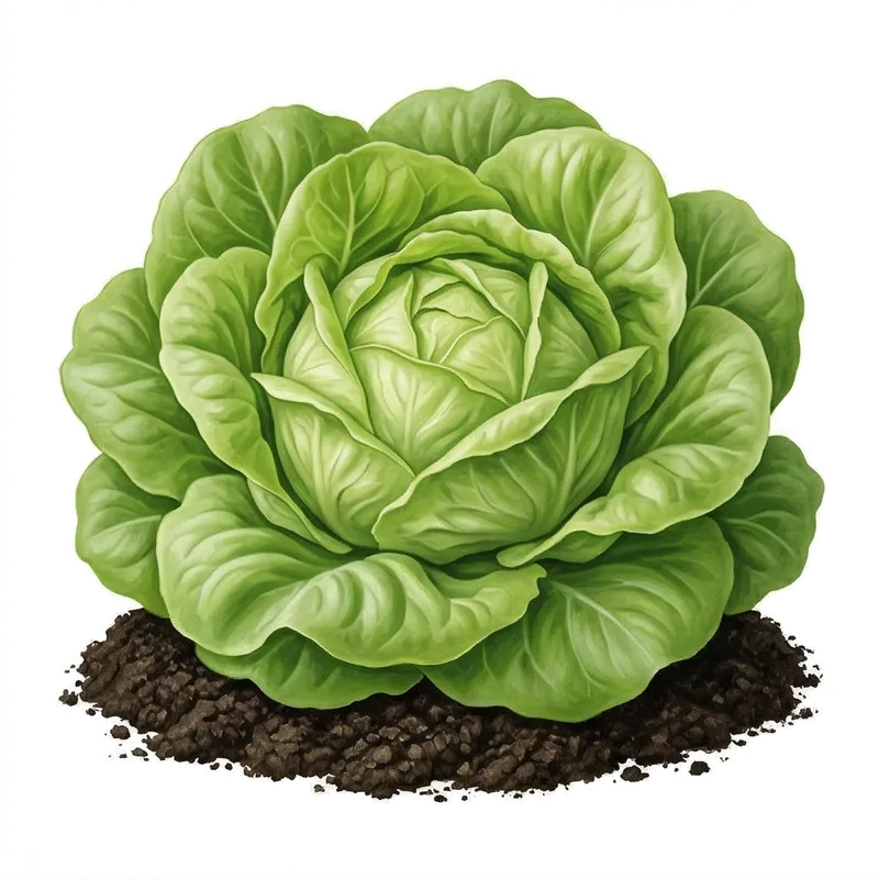 Belle laitue pommée au cœur tendre et serré, entourée de larges feuilles vertes arrondies poussant au potager