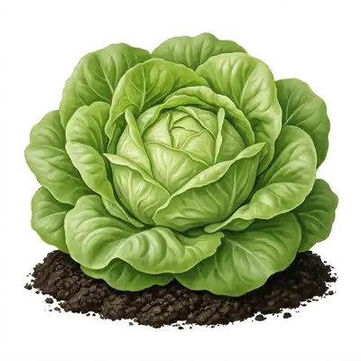 Belle laitue pommée au cœur tendre et serré, entourée de larges feuilles vertes arrondies poussant au potager