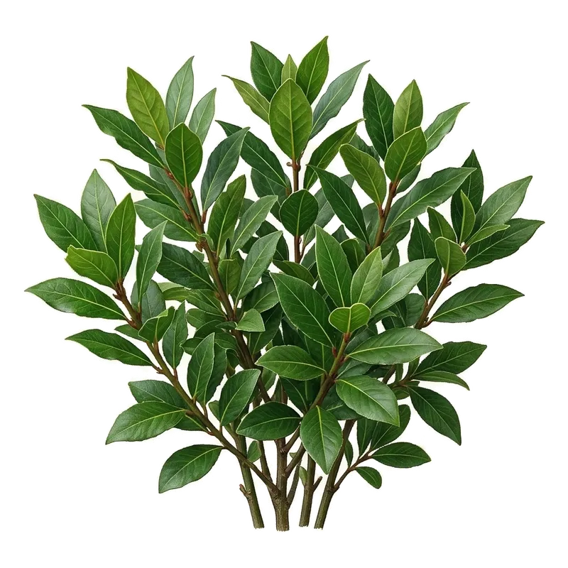 Branche de laurier-sauce arborant ses belles feuilles coriaces, ovales et vert sombre, indispensables en cuisine