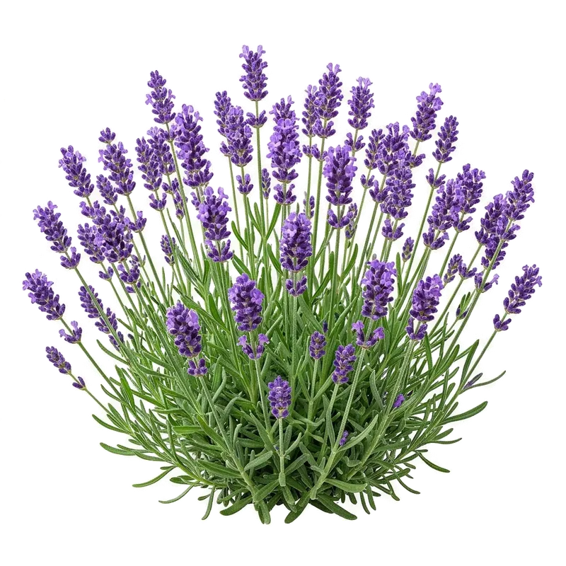 Buisson dense de lavande officinale en pleine floraison avec ses nombreux épis floraux violets très aromatiques