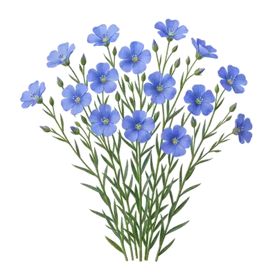 Ciel étoilé végétal formé par un magnifique champ de lin en floraison estivale, tapissé de délicates fleurs à cinq pétales bleu azur