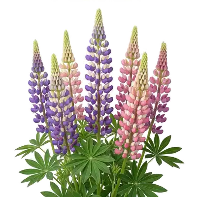 Majestueuses et hautes hampes florales de lupins densément garnies d'une multitude de petites fleurs colorées en épi
