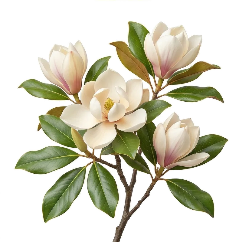 Impressionnantes et immenses fleurs de magnolia s'ouvrant comme de grandes tulipes rose pâle sur un arbre dépourvu de feuilles