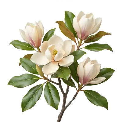 Impressionnantes et immenses fleurs de magnolia s'ouvrant comme de grandes tulipes rose pâle sur un arbre dépourvu de feuilles