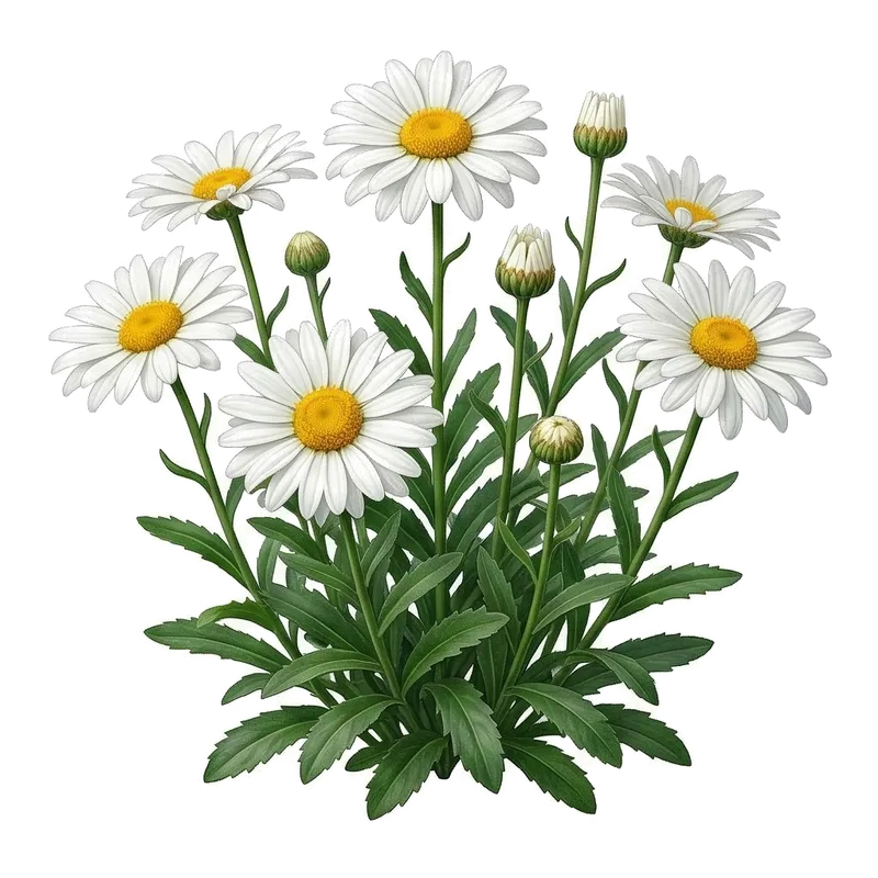 Belles marguerites blanches étalant leurs longs pétales rayonnants autour d'un large cœur jaune vif bombé