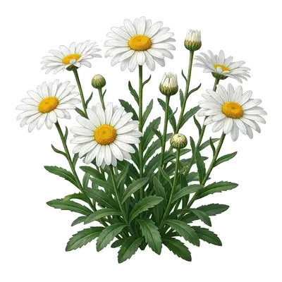 Belles marguerites blanches étalant leurs longs pétales rayonnants autour d'un large cœur jaune vif bombé
