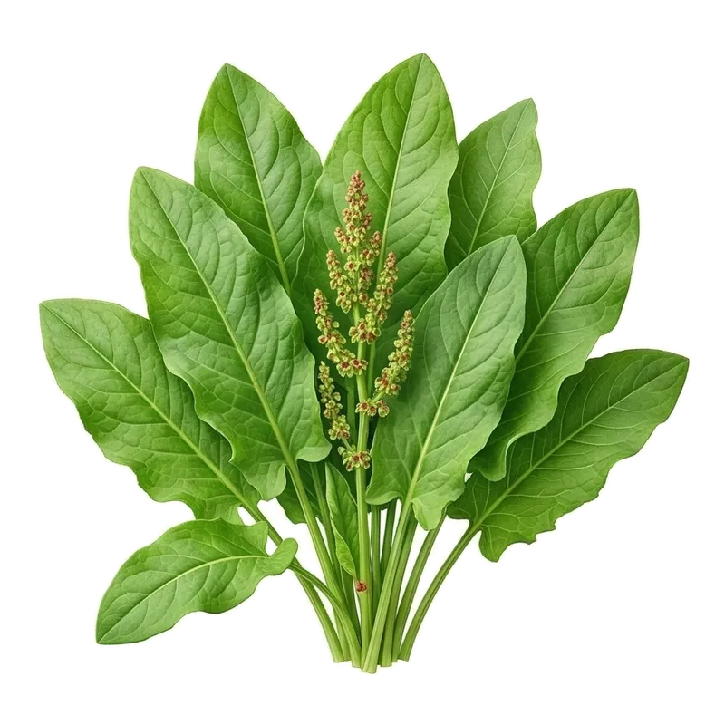 Grandes feuilles lisses et vert vif, en forme de fer de lance, caractéristiques d'un vigoureux plant d'oseille en pleine terre