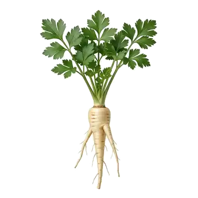 Longues racines de panais couleur crème, semblables à des carottes blanches, tout juste déterrées de la terre hivernale