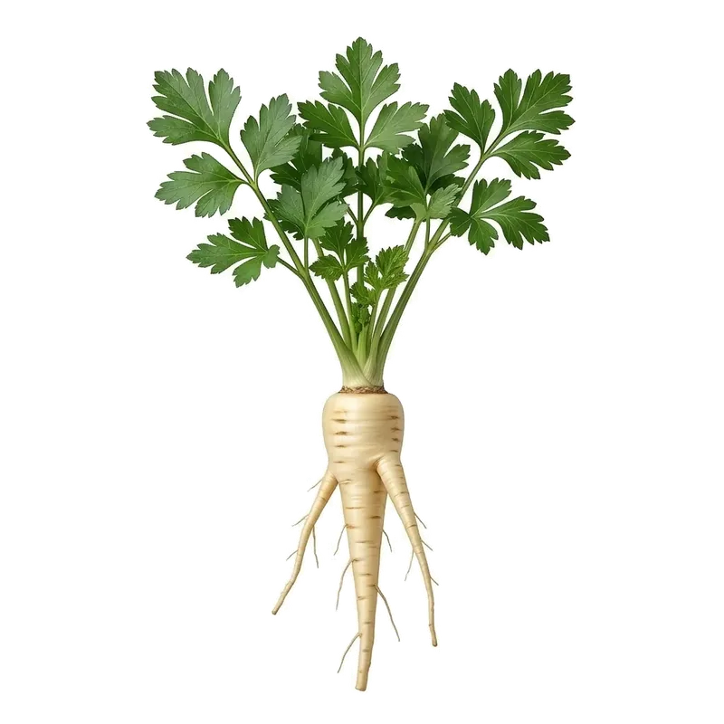 Longues racines de panais couleur crème, semblables à des carottes blanches, tout juste déterrées de la terre hivernale