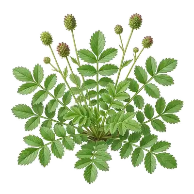 Longues tiges souples de pimprenelle garnies de petites feuilles persistantes arrondies et finement dentelées