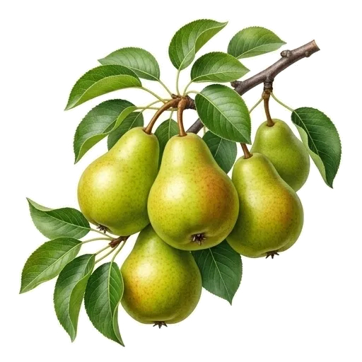 Belles poires William juteuses à la robe jaune dorée et lisse, pendant joliment aux branches d'un poirier