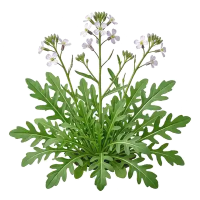 Généreux bouquet de feuilles de roquette bien vertes et finement découpées, prêtes à être récoltées en salade