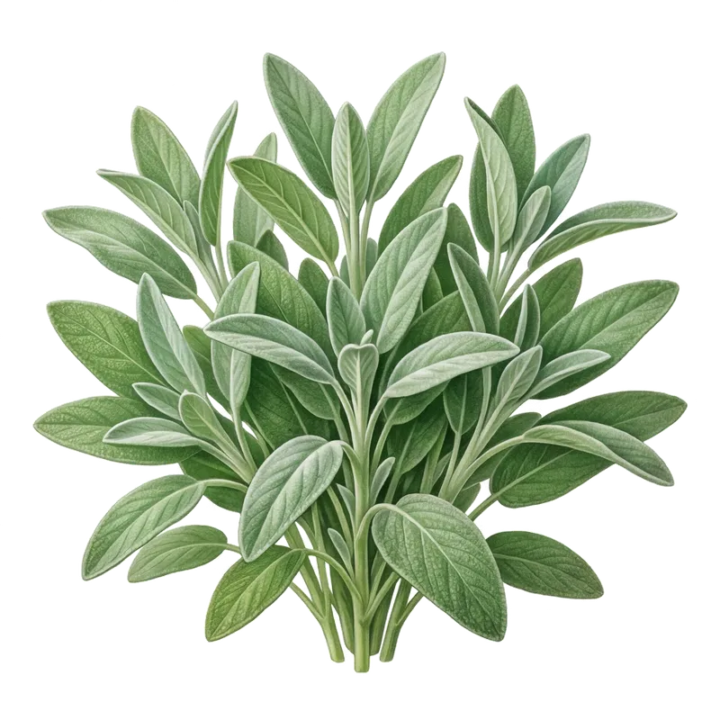 Superbes feuilles ovales, charnues et veloutées d'une douce couleur gris-vert typique de la sauge officinale