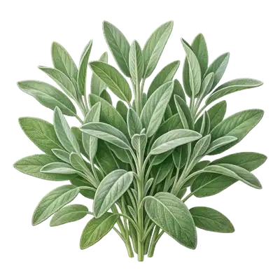 Superbes feuilles ovales, charnues et veloutées d'une douce couleur gris-vert typique de la sauge officinale