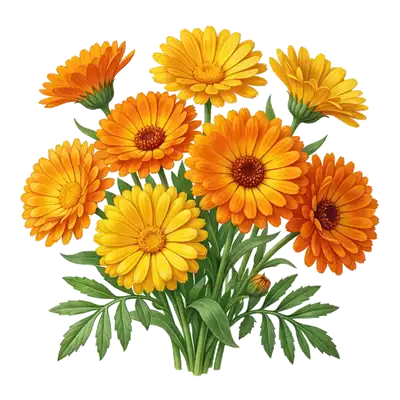 Fleurs de souci lumineuses déployant leurs multiples pétales orange et jaune éclatant en plein soleil