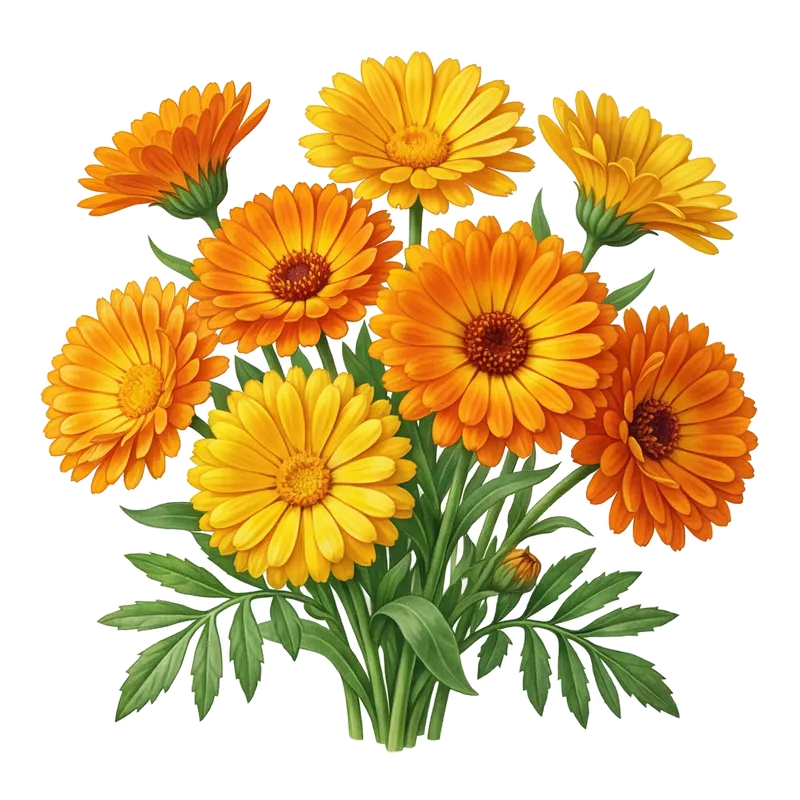 Fleurs de souci lumineuses déployant leurs multiples pétales orange et jaune éclatant en plein soleil