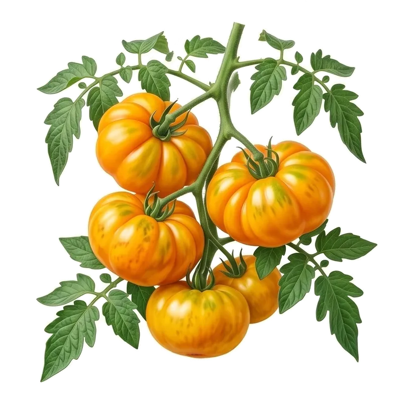 Somptueuse et très grosse tomate ancienne de type Ananas, dévoilant sa superbe robe marbrée bicolore jaune orangé et rougeoyante