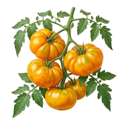 Somptueuse et très grosse tomate ancienne de type Ananas, dévoilant sa superbe robe marbrée bicolore jaune orangé et rougeoyante