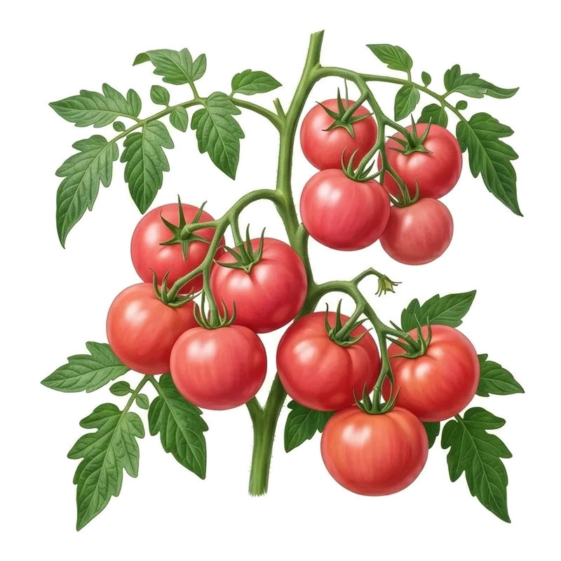 Belles tomates Rose de Berne parfaitement rondes, montrant leur fine peau d'une délicate teinte rose violacé sous le soleil